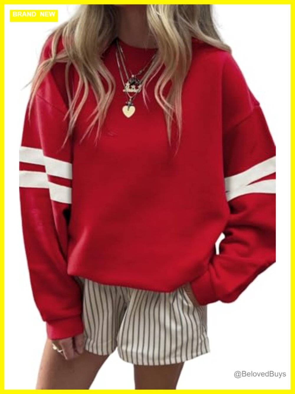 Oversized Striped Crewneck Sweatshirt Varsity Pullover Casual